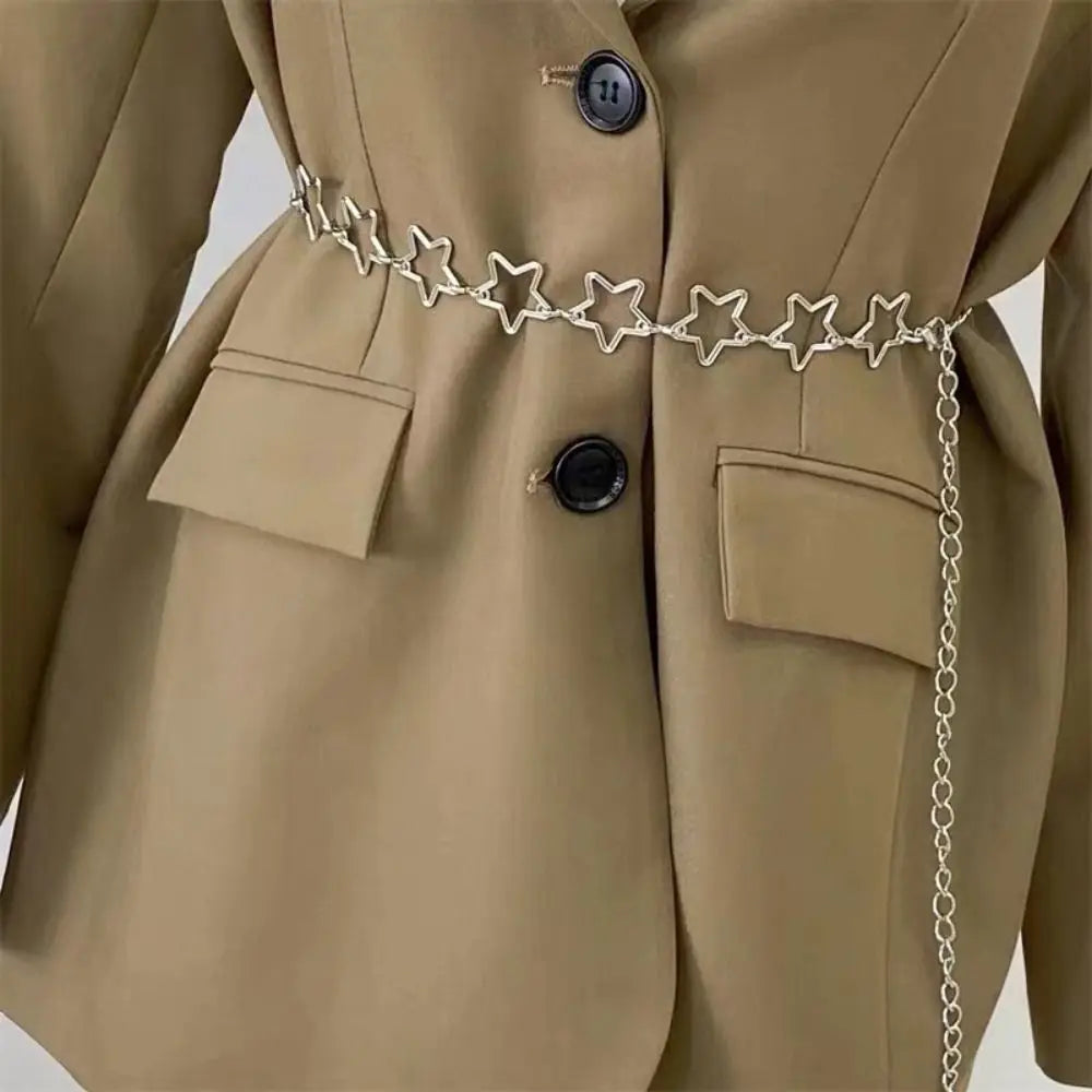 Punk Style Metal Waist Belts Retro Decorative Hollow Out Stars Dress Waist Chain Clothing Accessories Chain Belt
