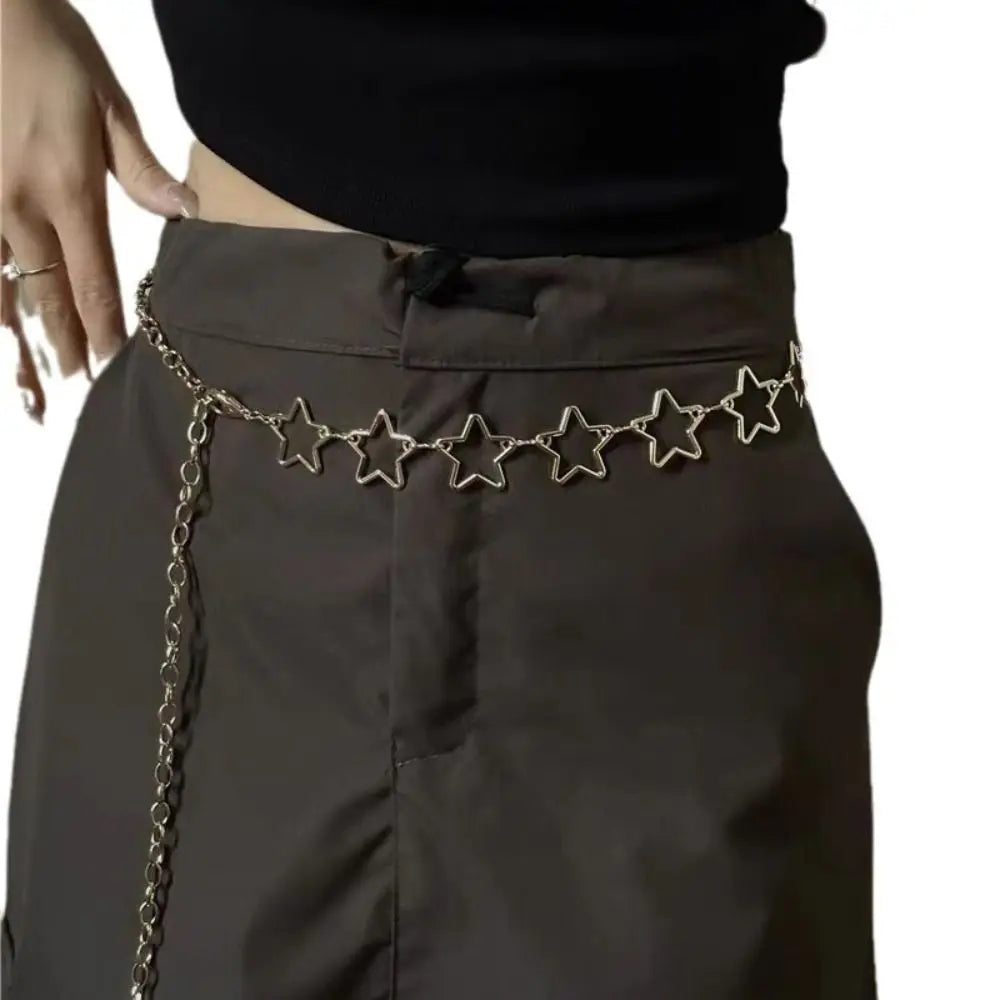 Punk Style Metal Waist Belts Retro Decorative Hollow Out Stars Dress Waist Chain Clothing Accessories Chain Belt