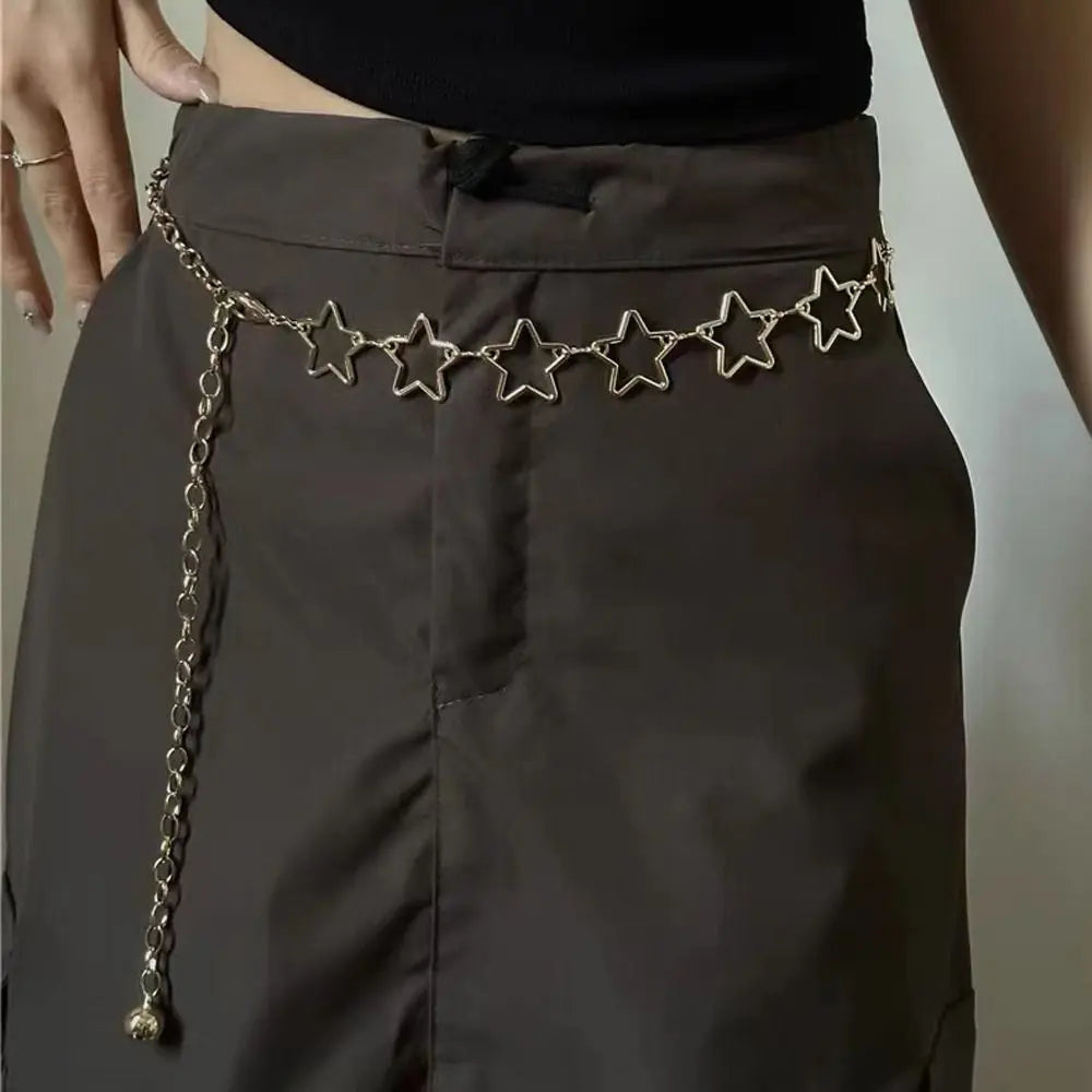 Punk Style Metal Waist Belts Retro Decorative Hollow Out Stars Dress Waist Chain Clothing Accessories Chain Belt