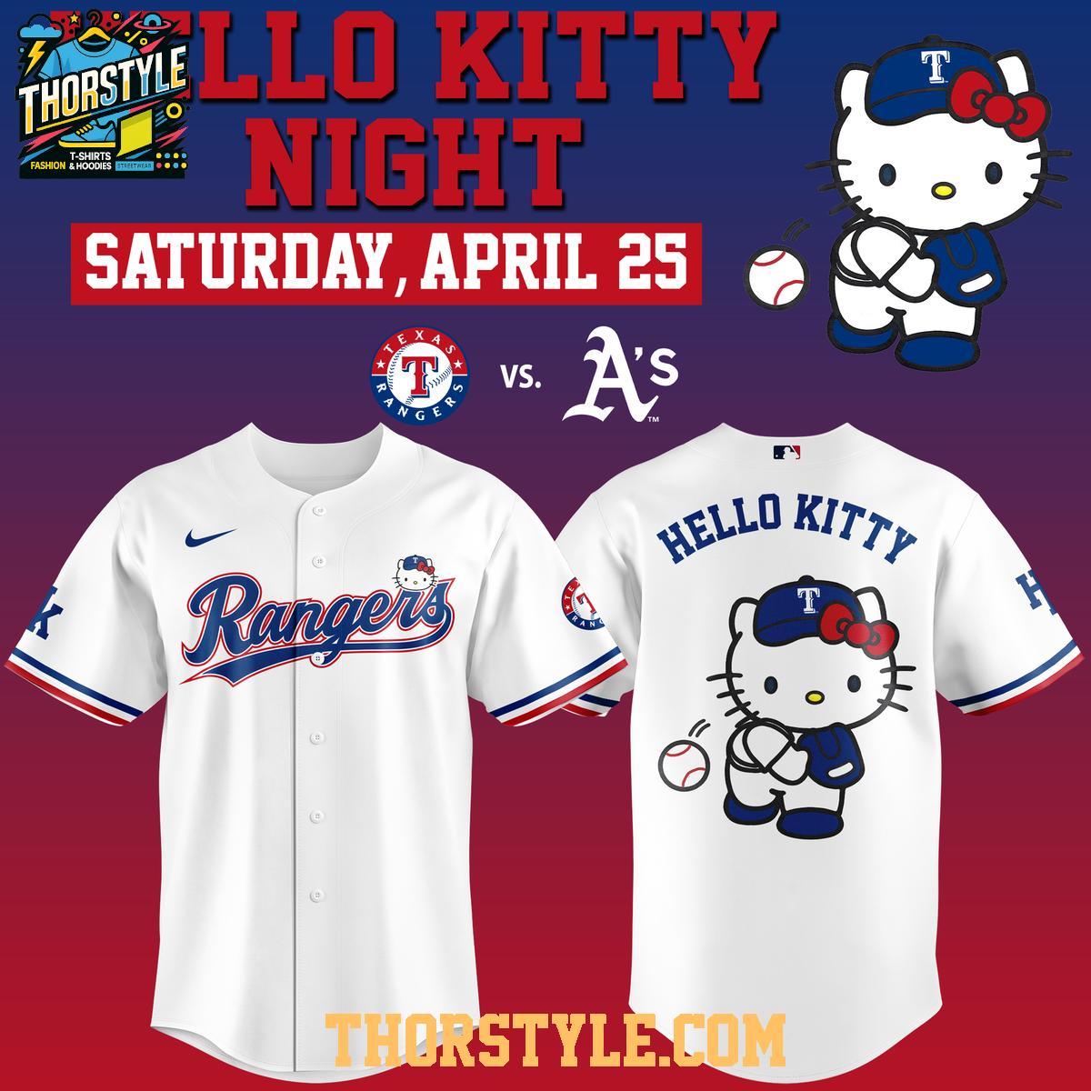 Texas Rangers x Hello Kitty 2026 Night Of MLB Personalized Baseball Jersey 