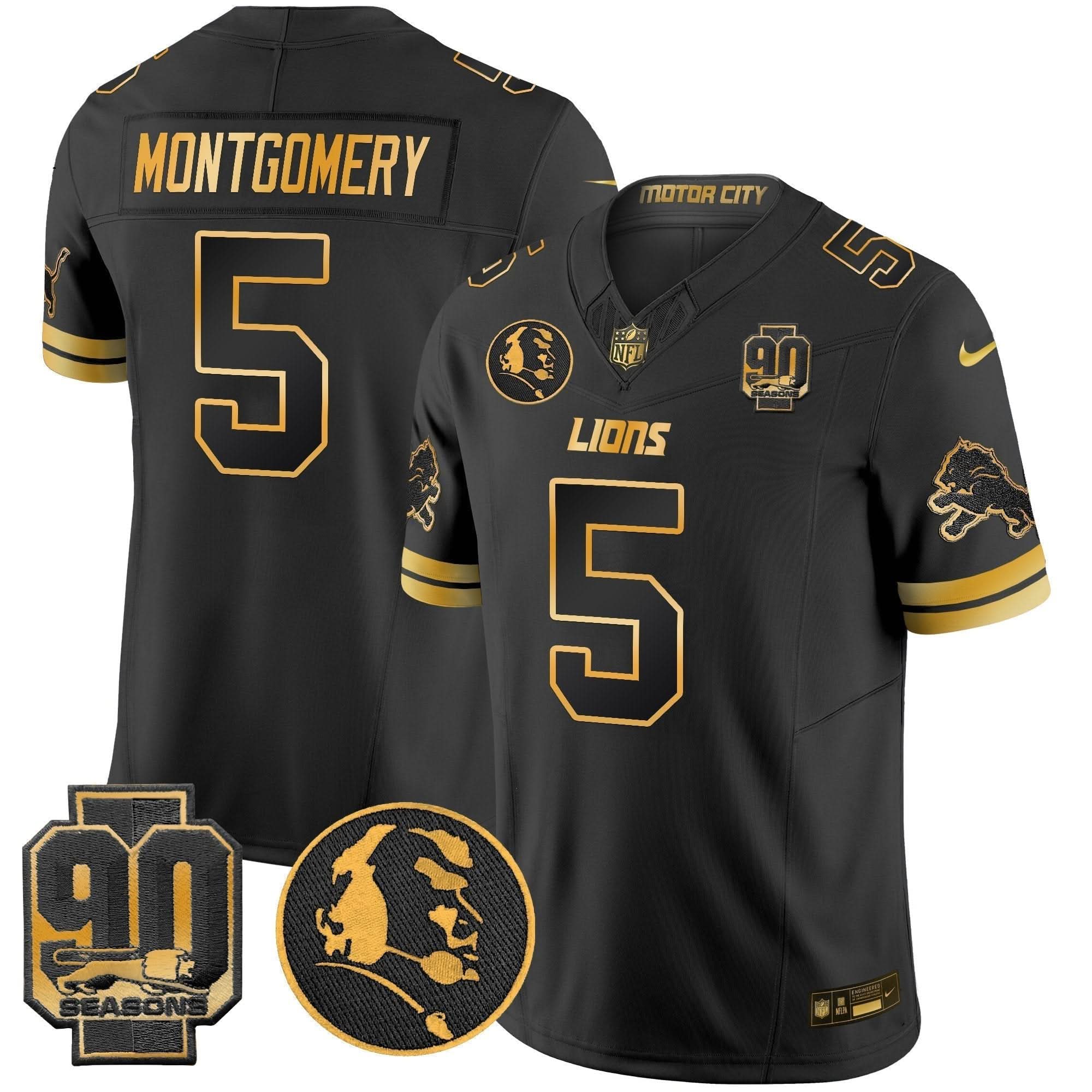Detroit Lions 2024 90th & John Madden Patch Gold Vapor Limited Jersey V2 - All Stitched